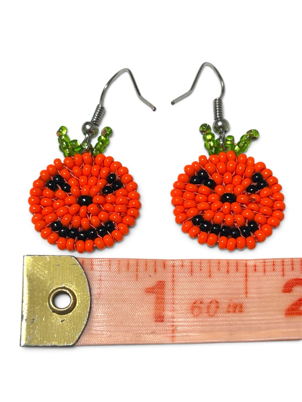 Handmade Miyuki Delica Pumpkin Jack‑O’-Lantern Glass Seed Beaded Earrings NWT - Picture 3 of 3